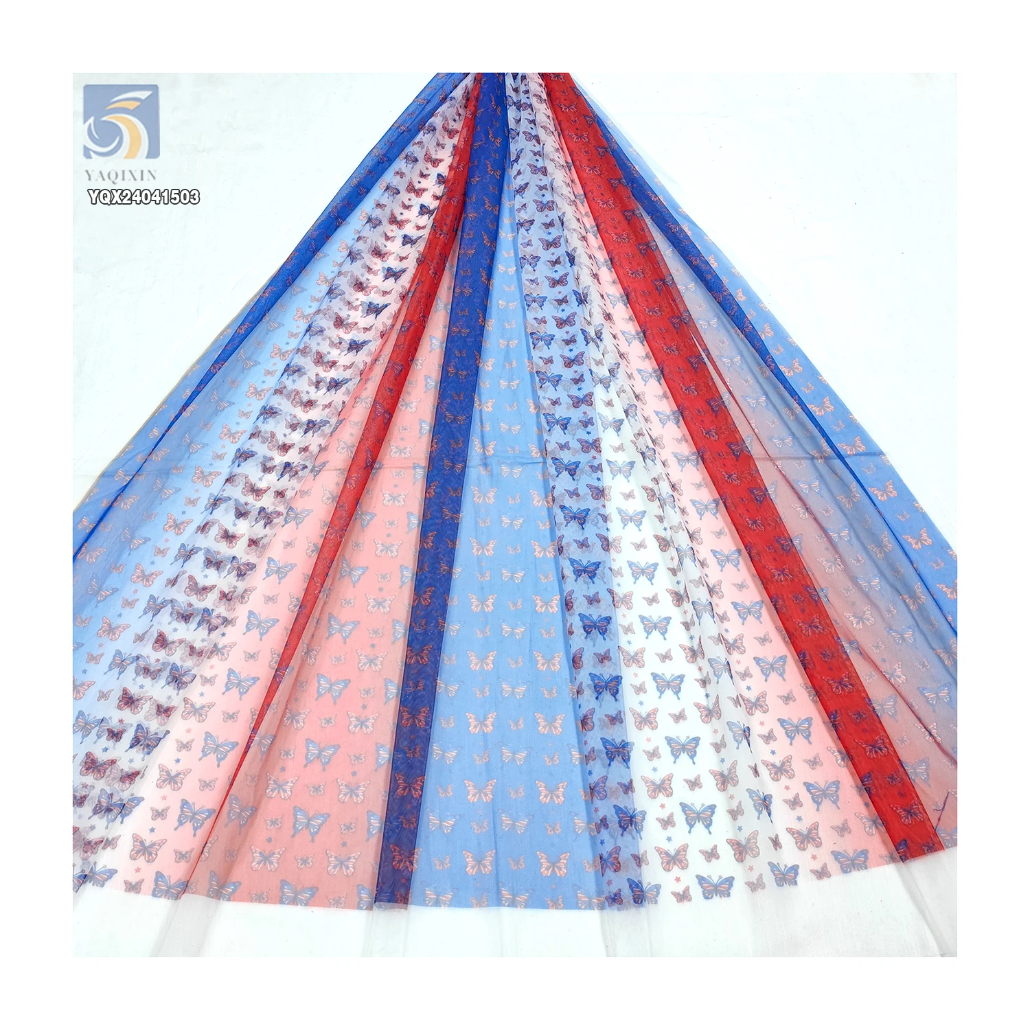 American Flag Colors Butterfly Digital Print 30D Tulle Fabric Soft Polyester Mesh Gradient Print Fabric - 图片 3