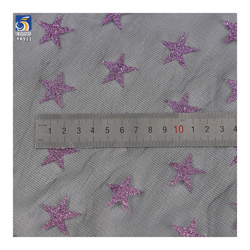 YX911 2026 Festive Halloween Purple Five-Pointed Star Halloween Stretch Mesh Fabric Black Stretch Tulle Fabric With Purple Stars - 图片 5