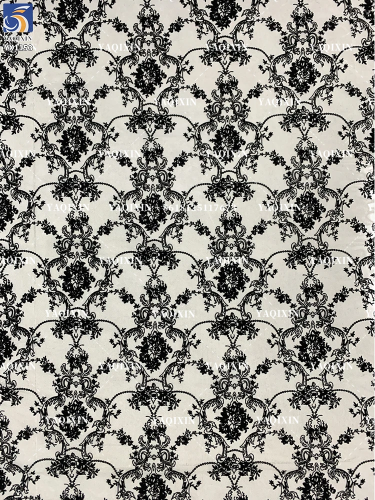 YX1153 High Quality 2026 Four-Way Stretch Spandex Mesh Flock Fabric Custom Patterned Black Flocked Stretch Tulle Mesh Fabric - 图片 6