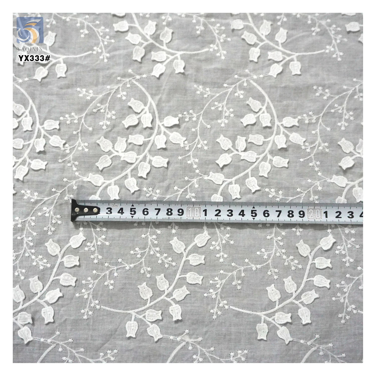 YX333 High Quality Wavy Lace Floral Embroidery Water Soluble 100% Cotton Voile Lace Fabric - 图片 5