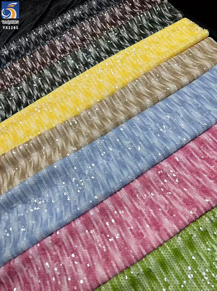 YX1145 Tie-Dye Sequins Fabric 2026 New Digital Printing 400gsm 5mm Reversible Sequin Embroidery Fabric for Women's Dress - 图片 4