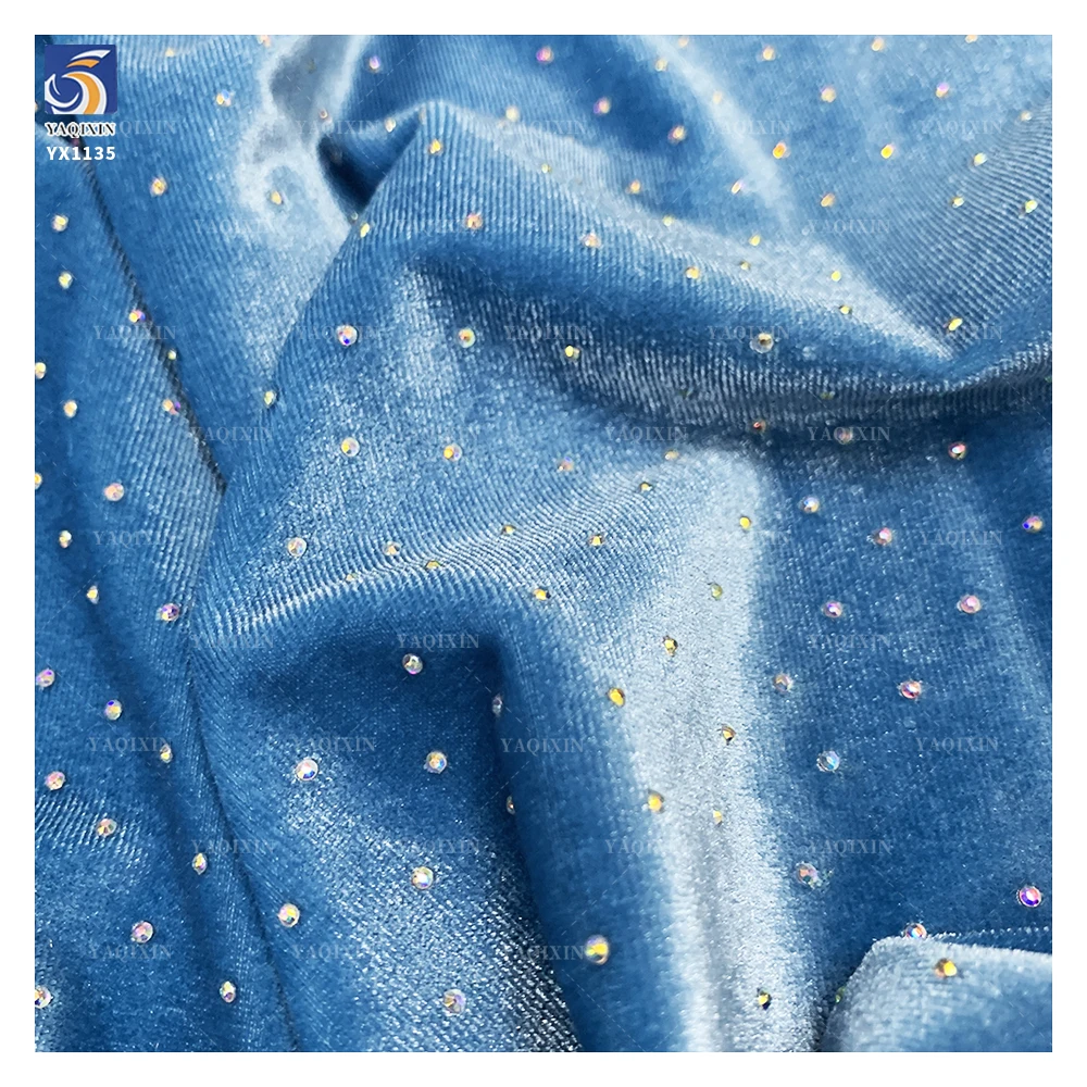 YX1135 New 240g Poly/Spandex Stretch Embroidered Velvet Fabric 3D Diamond Stones Beaded French Velvet Fabric for Dress - 图片 3