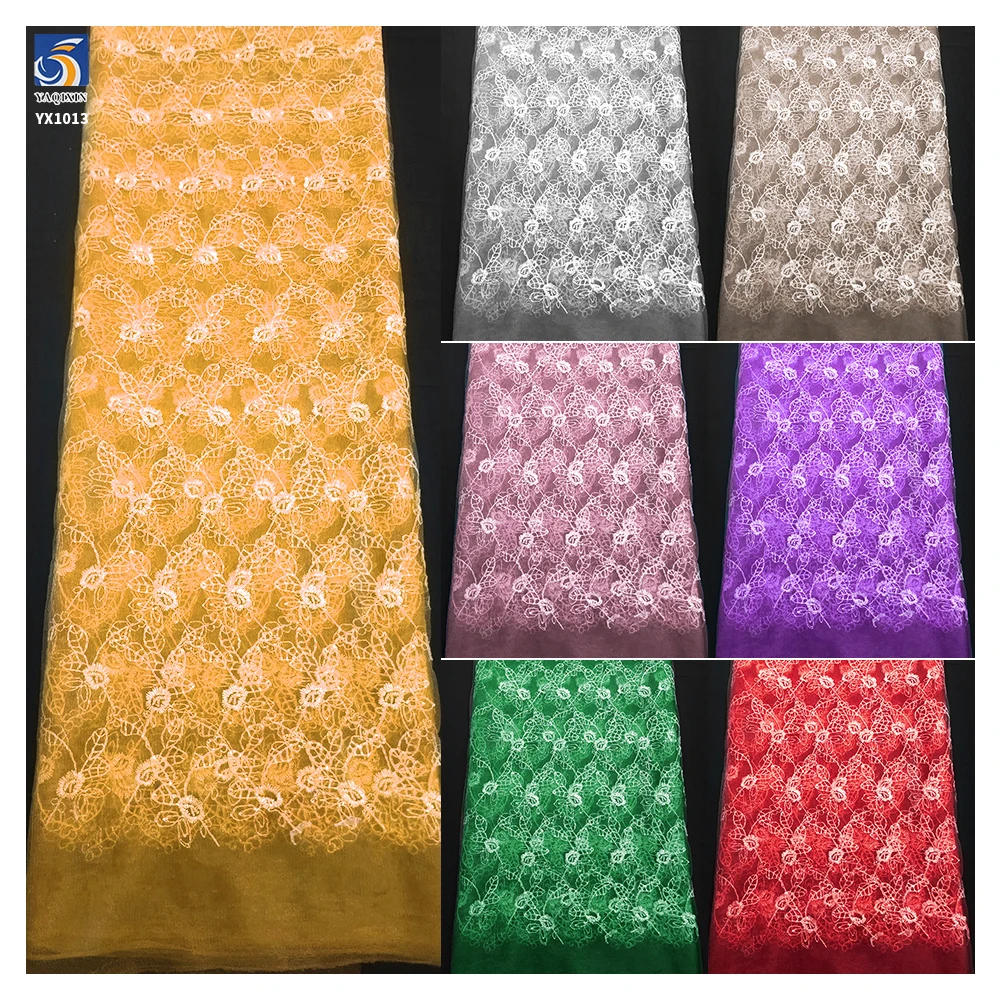 YX1013 Cheap Solid Color Florals Embroidery Custom Picture Tulle Mesh Fabric Textiles for Women's Garments Embroidery Fabric - 图片 2