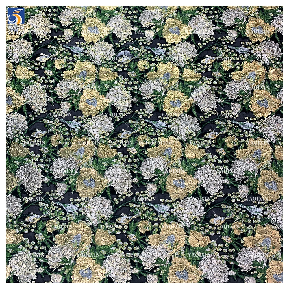 YX1166 2026 New 100 Polyester Green 3D Yarn-Dyed Jacquard Florals Fabric Nigerian Guinea Brocade Fabrics for Women - 图片 4
