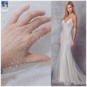 YX627 Non-Falling Silver Sparkle Glitter Wedding Dress Fabric 100% Nylon Glitter Tulle Mesh Fabric for Bride