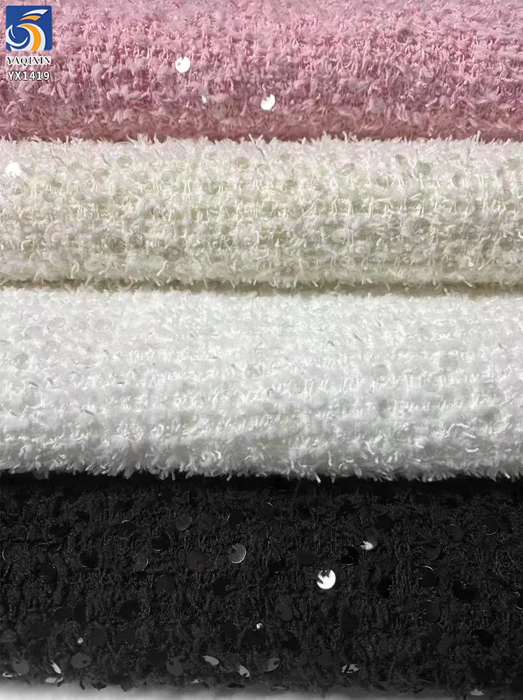 YX1419 2026 New 60% Polyester 15% Wool Sequin Pink Tweed Fabric for Women's Dress and Clothing - 图片 5