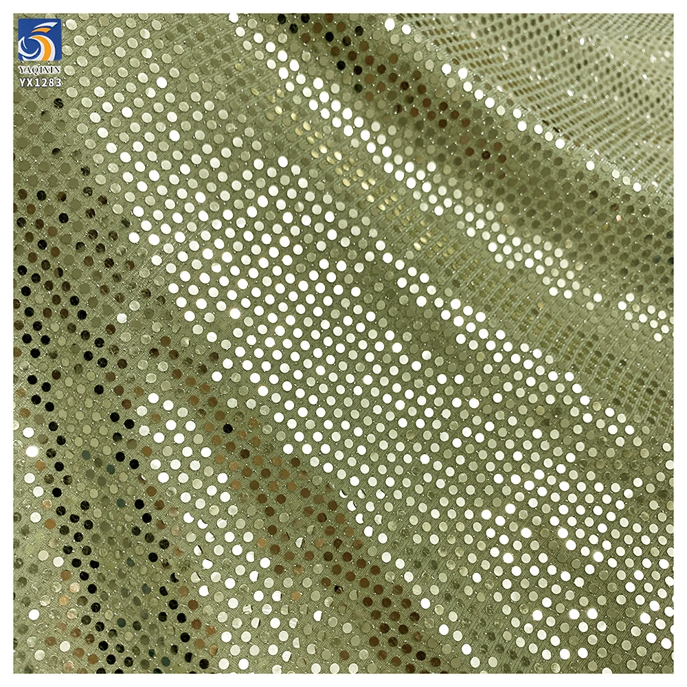 YX1283 300gsm 2 Yards Dense Solid Color Sequins Fabric Stretch Prom Dress Polka Dot Lurex Shiny Sequins Fabric - 图片 4
