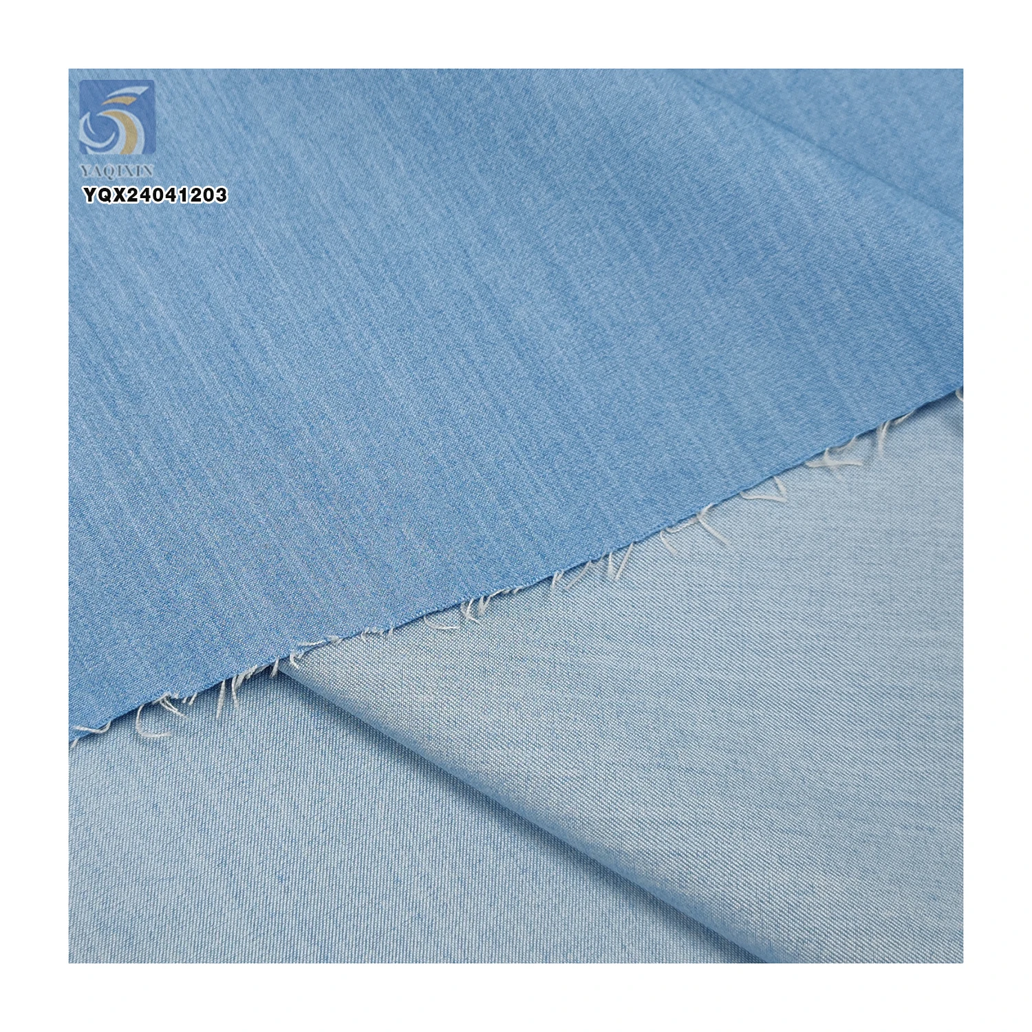 Factory Wholesale Sky Blue Light Denim Fabric 35% Polyester 65% Rayon Cavalry Twill Polyester Denim Fabric for Shirt Skirt - 图片 4