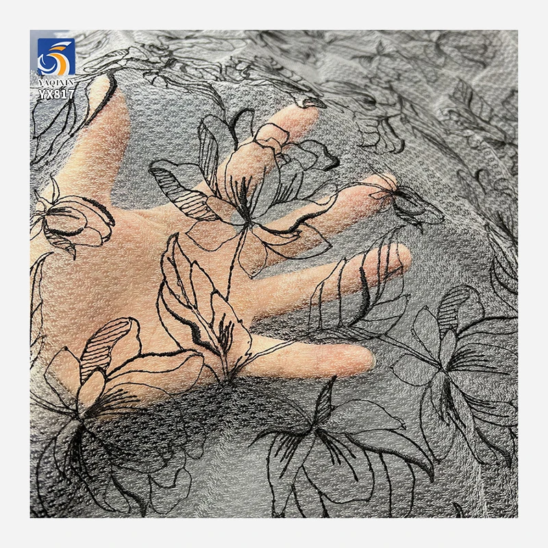 YX817 New Arrivals Tulle Jacquard Embroidery Peony Flowers Design Fabric 100% Polyester Flowers Jacquard Tulle Fabric - 图片 5