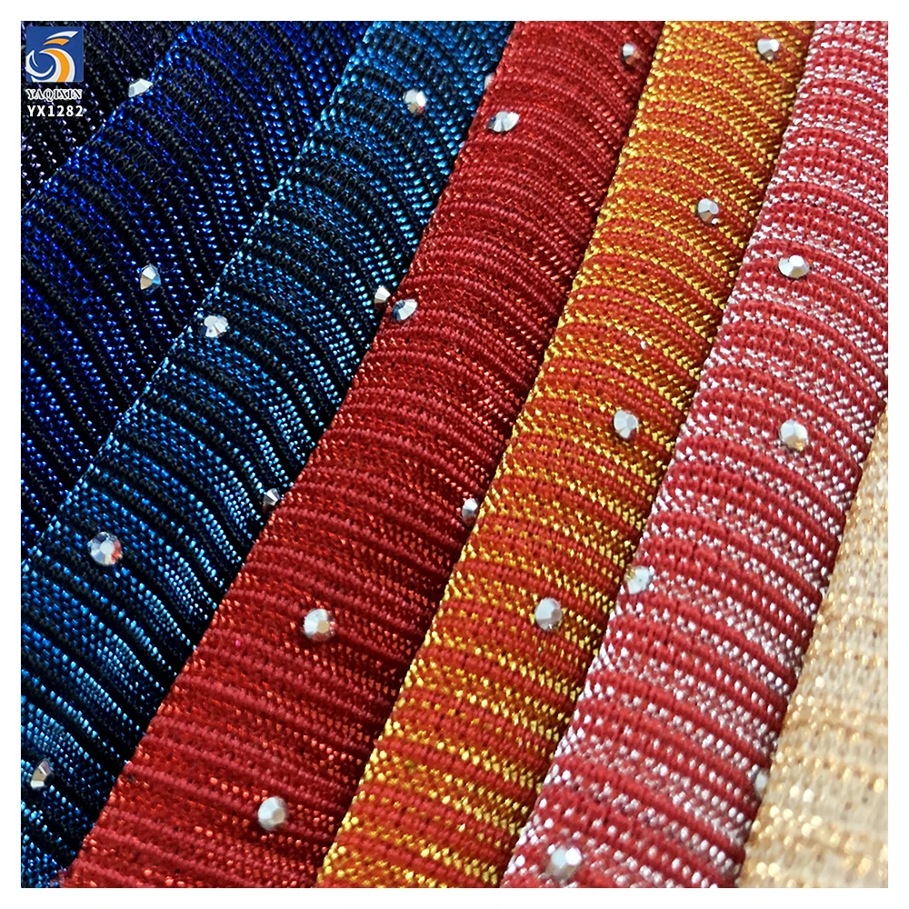YX1282 Recently Popular Polyester Knitted Chiffon Striped Fabric With Rhinestones Latin Dance Costume Lurex Chiffon Fabric - 图片 5