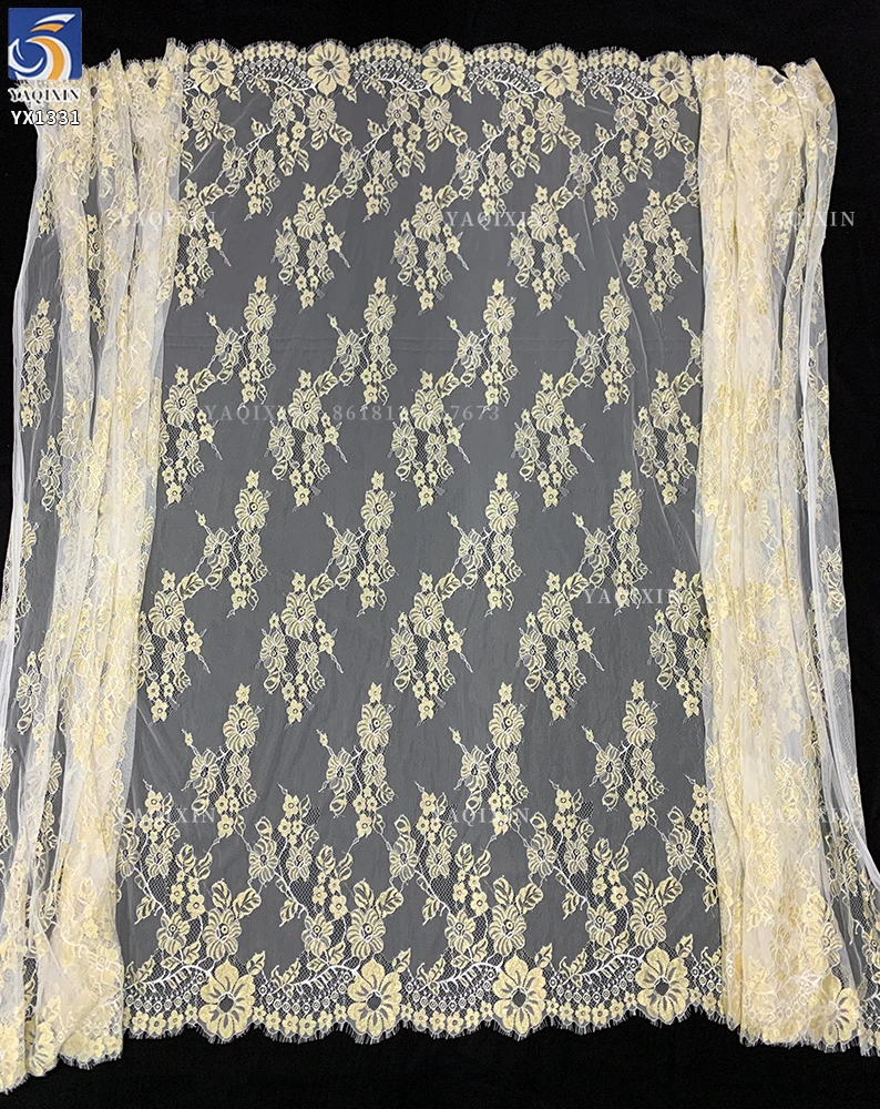 YX1331 3m*1.5m China Hot-Selling Gold Thread Eyelash Lace Fabric for Long Dress Luxury Embroidery Mesh Dubai Lace Fabrics - 图片 3