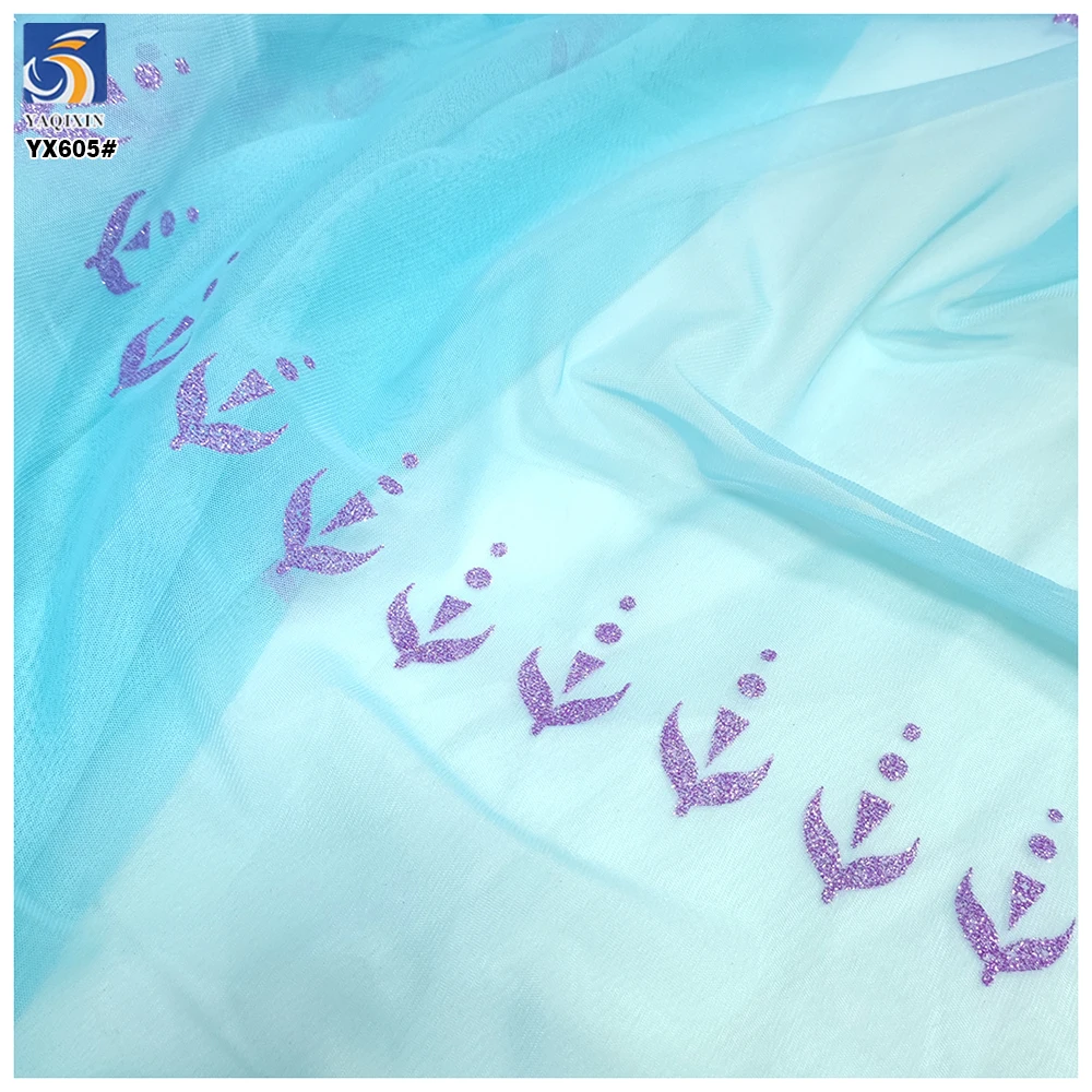 YX605 Light Blue 100 Nylon Glitter Mesh Tulle Fabric Baby Girl Elsa Anna Mermaid Tulle Fabric for Ballet Skirts - 图片 6