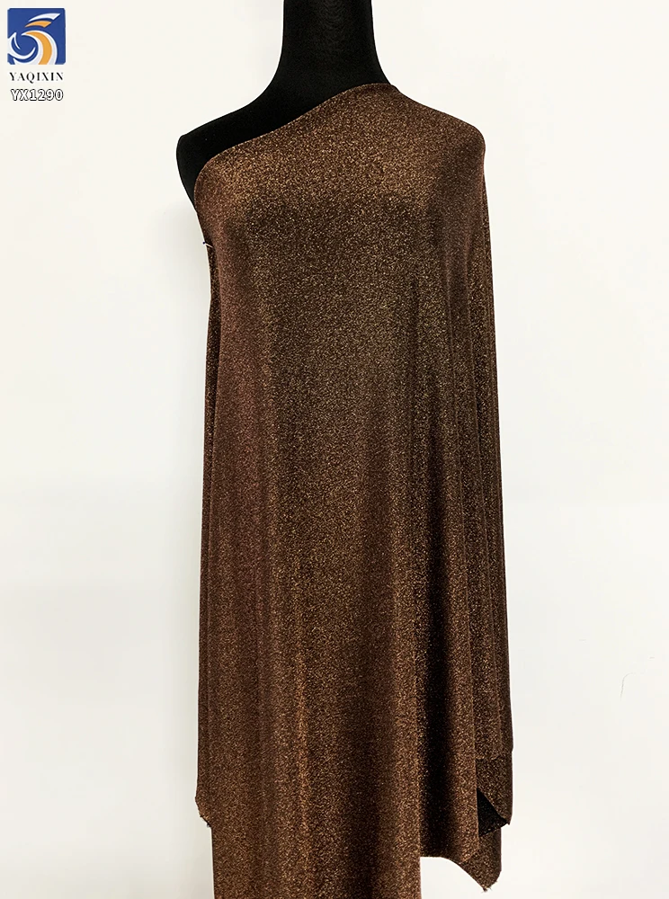 YX1290 New Korean Gold Thread Lurex Khaki Coffee Brown Knitted Stretch Fabric 50 Nylon 45 Silver Yarn Stretch Dress Fabric - 图片 6