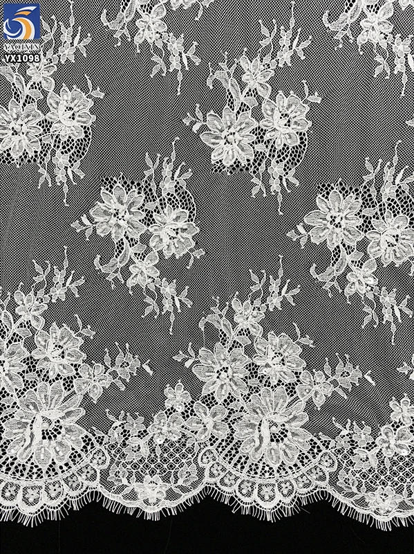 YX1098 High Quality Bridal African White Pearl 3D Lace Fabrics Eyelash Lace High-End Heavy Beads Luxurious Wedding Fabrics 3D - 图片 6