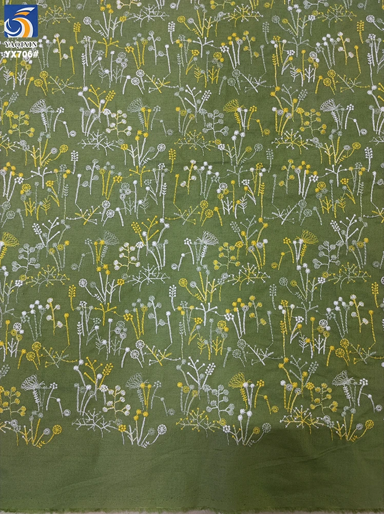 YX706 High Fashion Italian Style Small Florals Embroidered Fabric 30 Linen 70 Cotton Ramie Cotton Embroidery Fabric Florals - 图片 6
