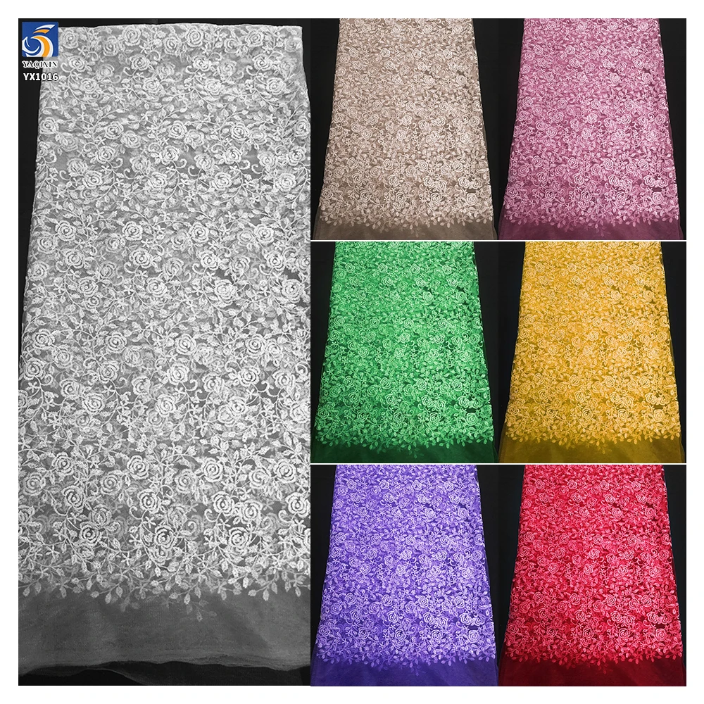 YX1016 Sample Embroidered Tulle Fabric in 7 Days Polyester Flower Pattern Embroidery Cheap Mesh Fabric Custom Clothing - 图片 2