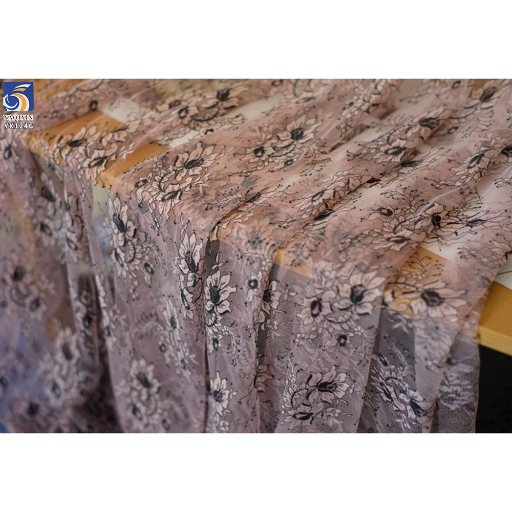 YX1246 Hot Middle East Iraq and Arabs Popular Lightweight Lace Tulle Fabric Soft Two-Tone Eyelash Lace Fabric for Woman - 图片 3