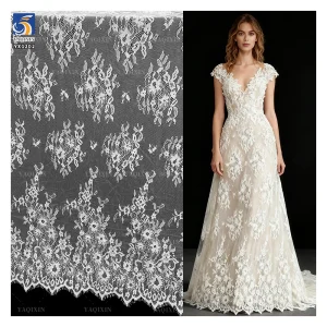 YX1202 Germany and France Europe Style Wedding Mesh Lace Fabric for Bride Embroidery Eyelash Lace Fabric Popular Designs