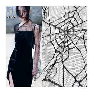 YX153 Wholesale Halloween Tulle Fabric by the Yard Spiderweb Design 100% Polyester Mesh Jacquard Fabric for Halloween