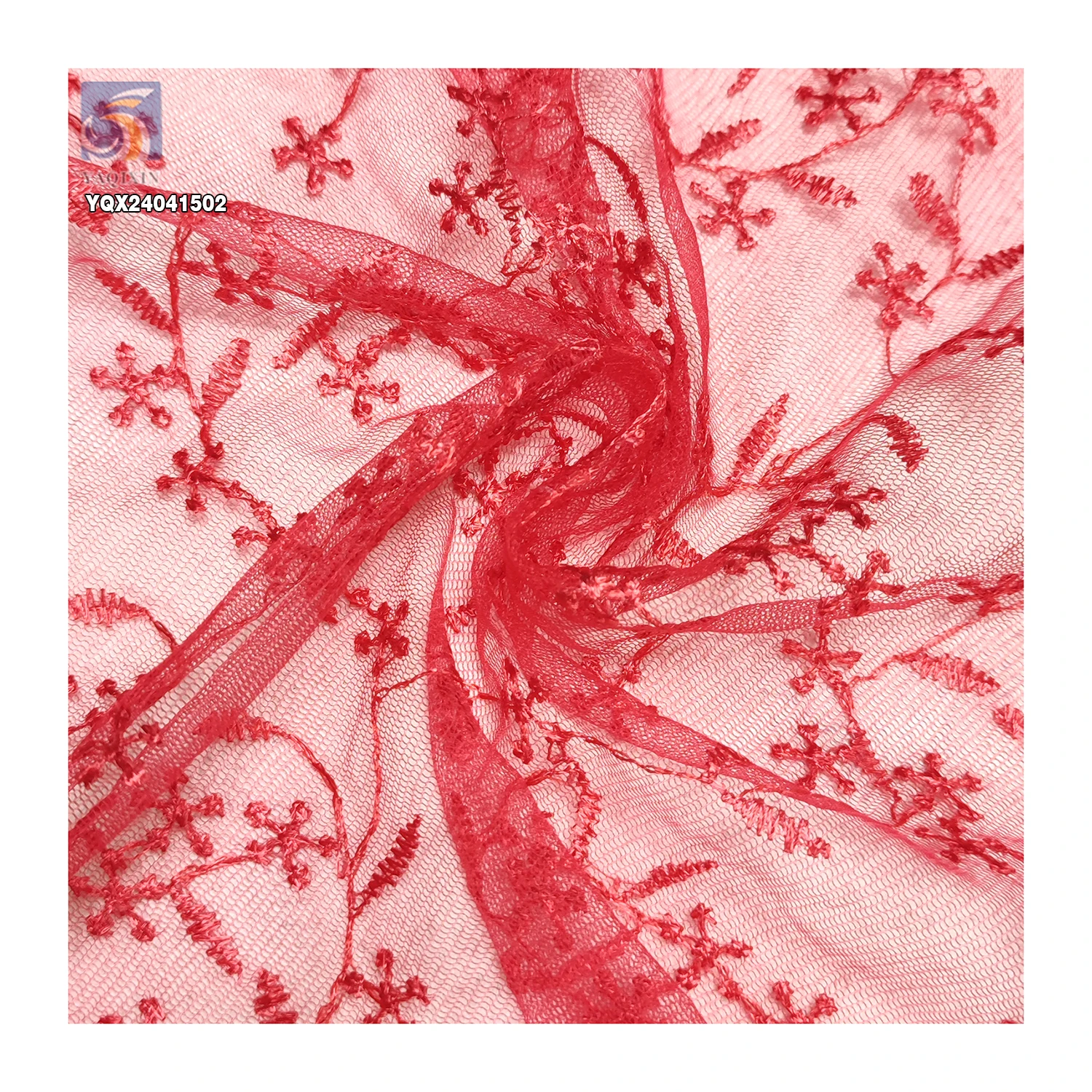 Chinese Rice Valley Pattern Soft Embroidered Mesh Lace Fabric With Custom Embroidery Apparel Fabric by the Yards - 图片 6