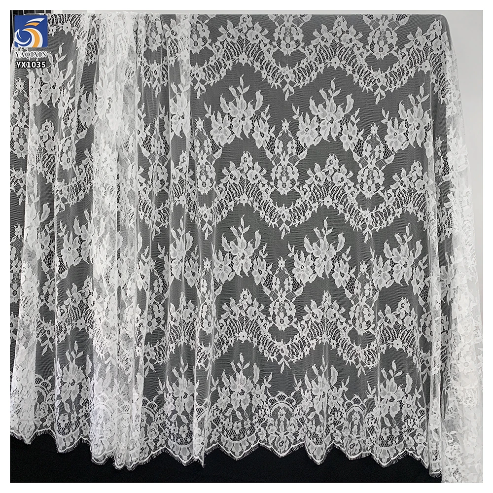 YX1035 China Customizable Eyelash Lace Fabrics Polyester French Inexpensive Florals Textile Eyelash Lace Fabrics 10 Yards - 图片 3