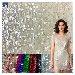 YX1132 High-Quality Glitter Knitted Mesh Transparent Sequin Fabric 5mm Size Sequins Fabrics and Textiles for Women's Clothing
