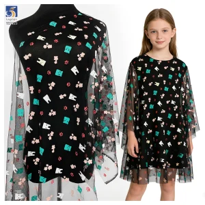 YX1223 2026 Skirt Digital Art Printed Fabrics Custom Children's Cartoon Patterns Offset Printed Polyester Tulle Fabric