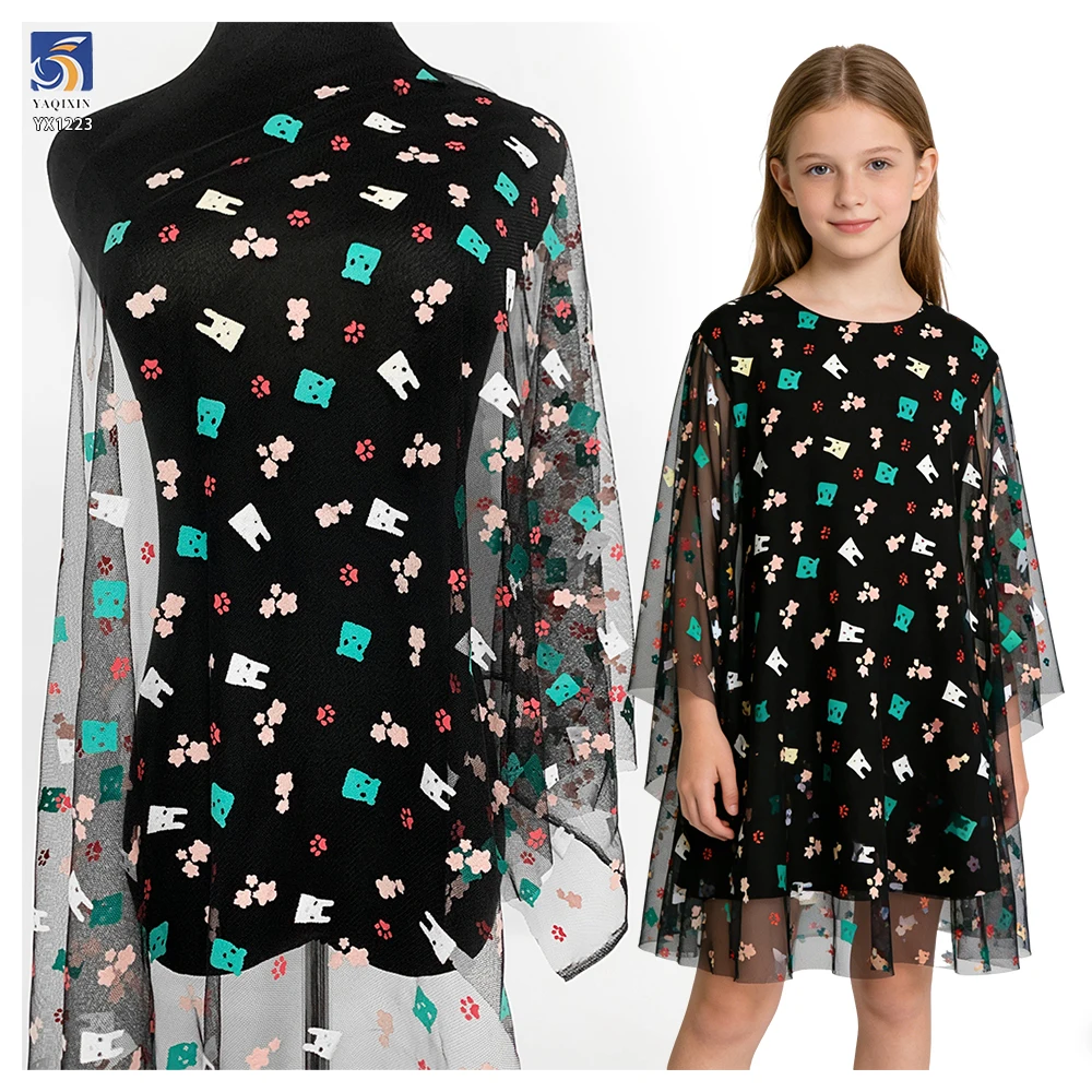 YX1223 2026 Skirt Digital Art Printed Fabrics Custom Children's Cartoon Patterns Offset Printed Polyester Tulle Fabric