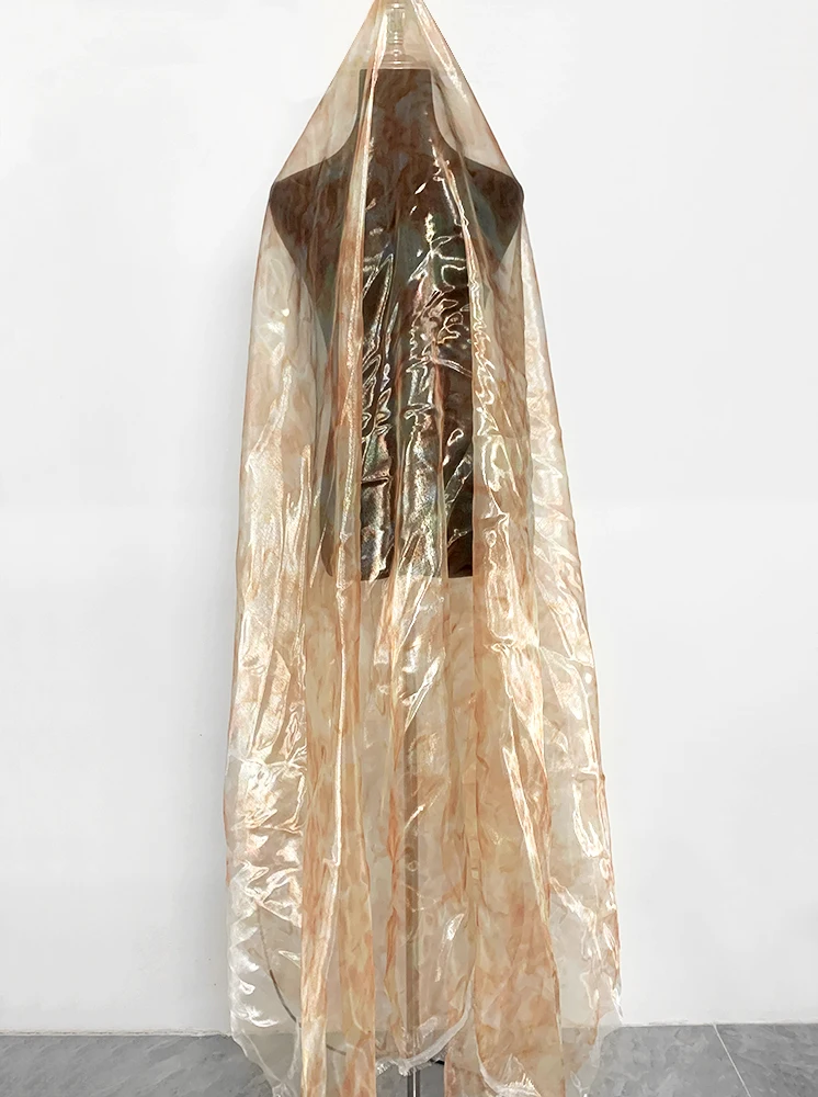 YX1134 100 Polyester Soft Silk Organza Printed Fabric Nigerian Liquid Water-Gloss Organza New Fashion Dress Fabric - 图片 2