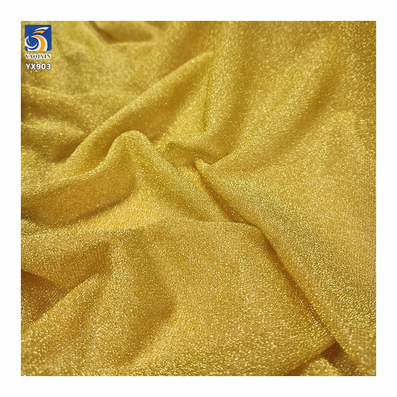 YX903 70gsm Stretch Gold and Silver Glitter Polyester Fabric for Women's Fashion Tops Bright Silk Stretch Glitter Fabric - 图片 3