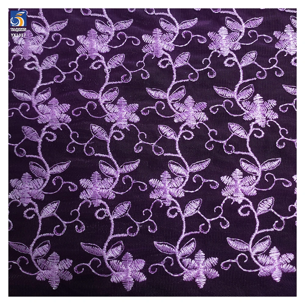 YX1017 Light Apricot Polyester Embroidered Florals Chinese Tulle Fabrics 3-Day Custom Embroidered Mesh Fabrics by 300 Yards - 图片 6