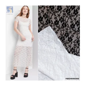 OEM Wholesale Price 90% Nylon 10% Spandex Lace Fabric Black White Floral Stretchy Mesh Lace for Dresses and Underwear
