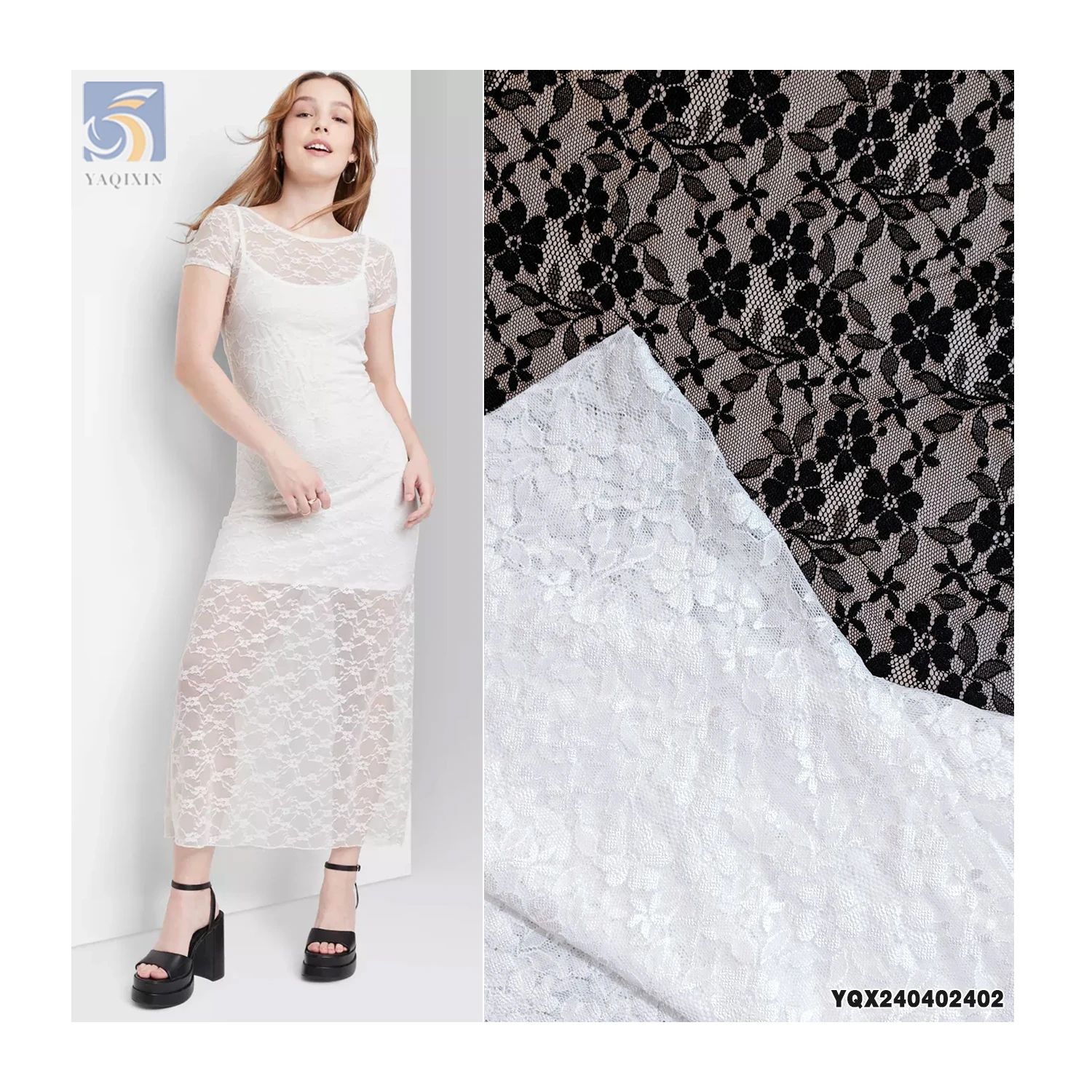 OEM Wholesale Price 90% Nylon 10% Spandex Lace Fabric Black White Floral Stretchy Mesh Lace for Dresses and Underwear