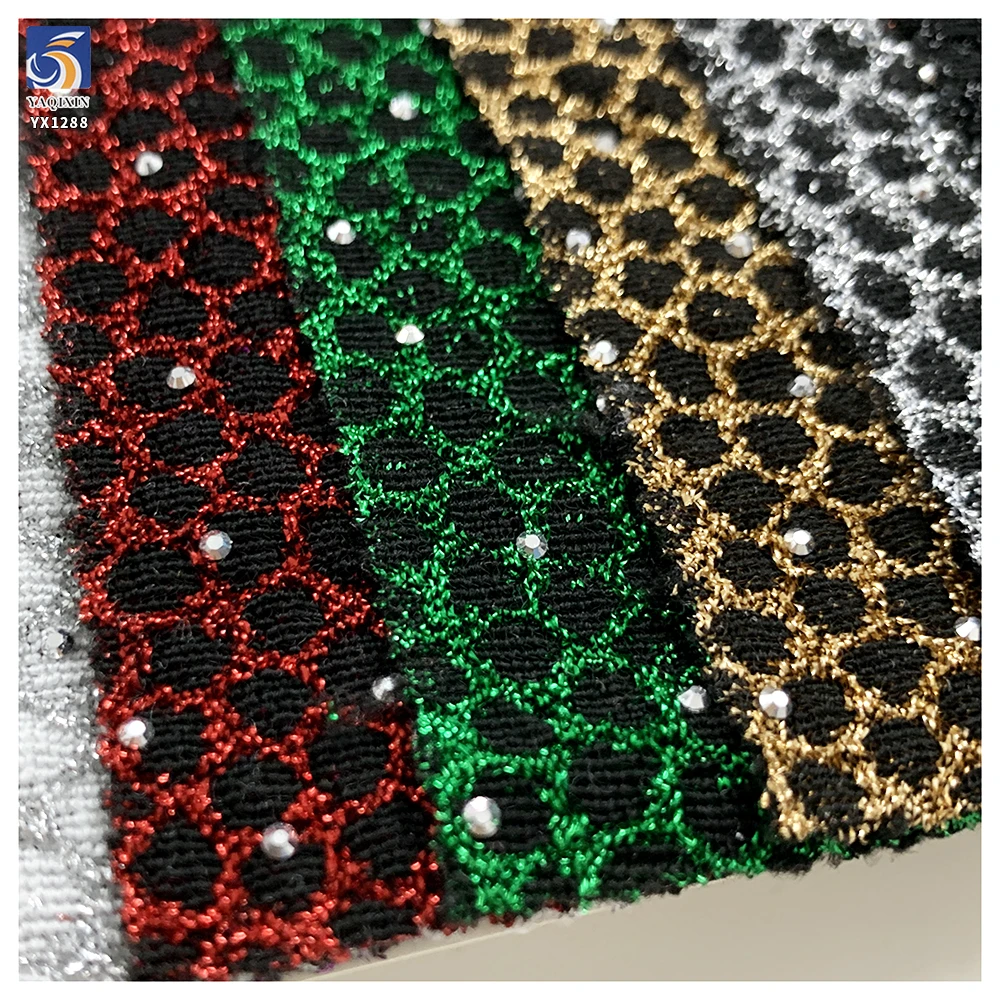 YX1288 180gsm Recently Popular Lurex Jacquard Snake Print Fabric With 3D Stone Customized Jacquard Fabric for Textiles Skirts