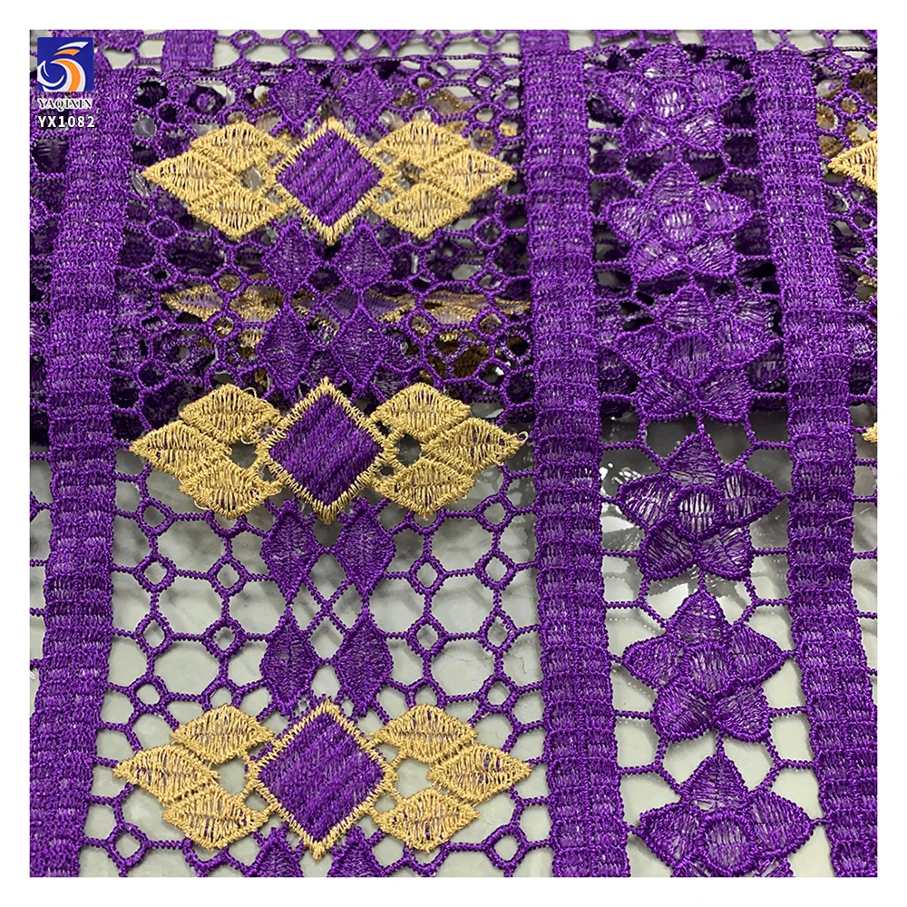 YX1082 Cheap Custom Purple Bazan Women's Ethnic Bridal Wedding Lace Embroidered Fabric Poly Water-Soluble Embroidery Lace Fabric - 图片 5