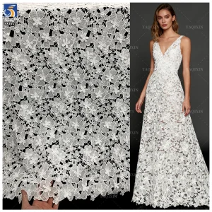YX1213 200gsm Hand Embroidery 3D Flowers Lace Fabric Water-Soluble Milk Silk Embroidery Poly Net Lace Fabric White Dress