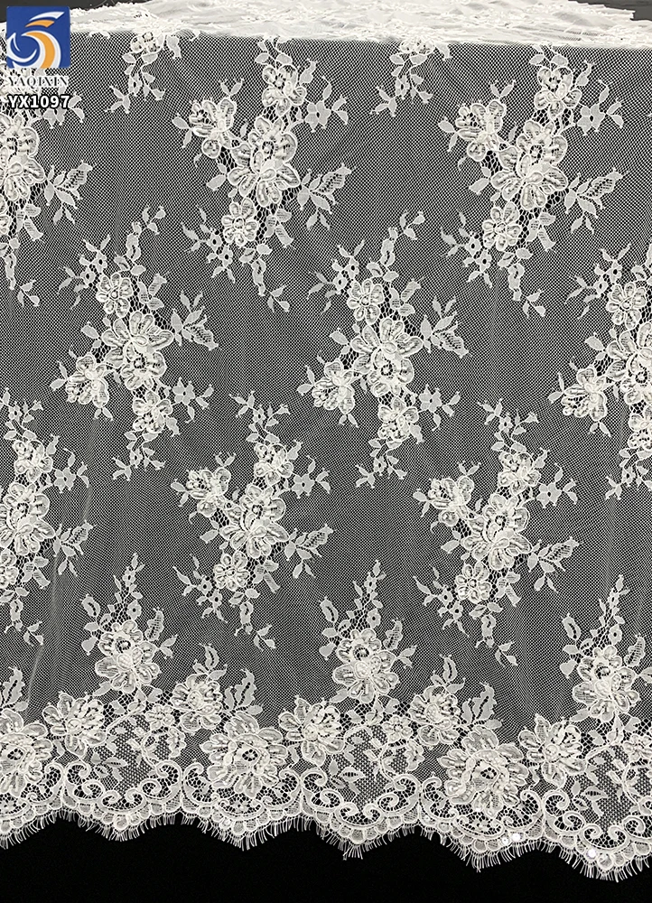 YX1097 300*150CM French Lace Fabric 15 Pieces Heavyweight Luxurious Wedding Dress Eyelash Lace Fabrics With 3D Pearl Beads - 图片 5