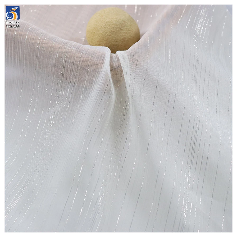 YX1260 110gsm New Summer Solid Woven Medium Thickness 100% Polyester Wrinkled Lurex Chiffon Fabric for Garments - 图片 4