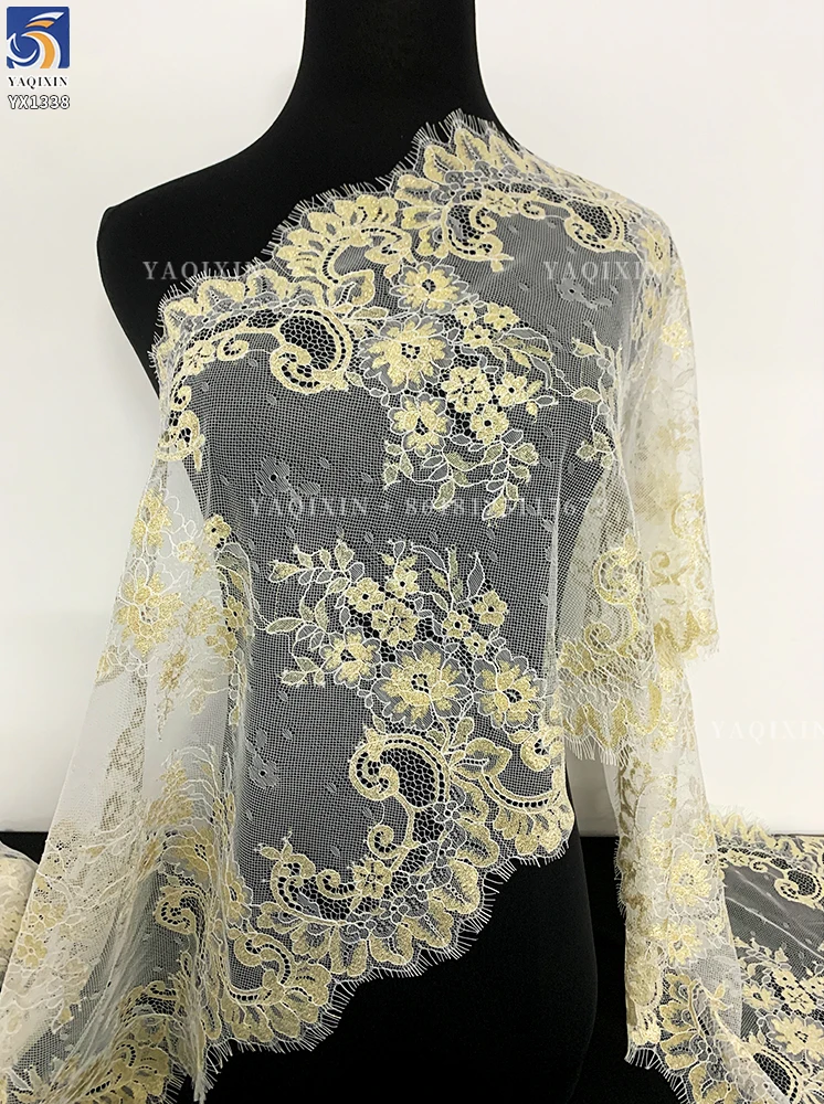 YX1338 Size 300cm*20cm Luxury Embroidered 2026 Dubai UAE Wedding Dress Gold Eyelash Lace Fabric for Garment Accessories Trim - 图片 3