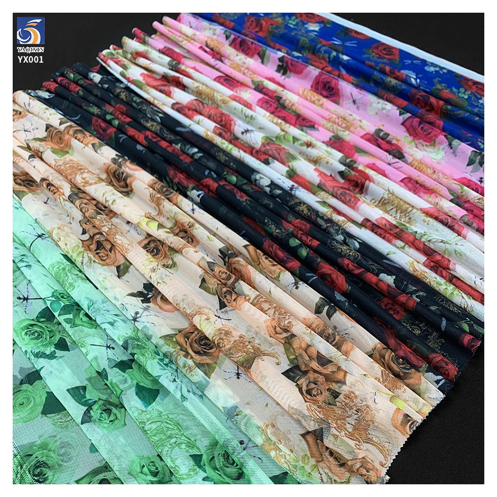 YX006 3 Days Picture Sample Spandex 4 Way Stretch Custom Printed Net Mesh Fabrics Colorful Flower Digital Printed Mesh Fabric - 图片 3