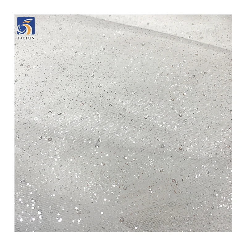 YX697 130gsm High Quality High Density Mesh Tulle Fabric With Silver Glitter Dust Dots Tulle Bridal Wedding Dress Fabric - 图片 5