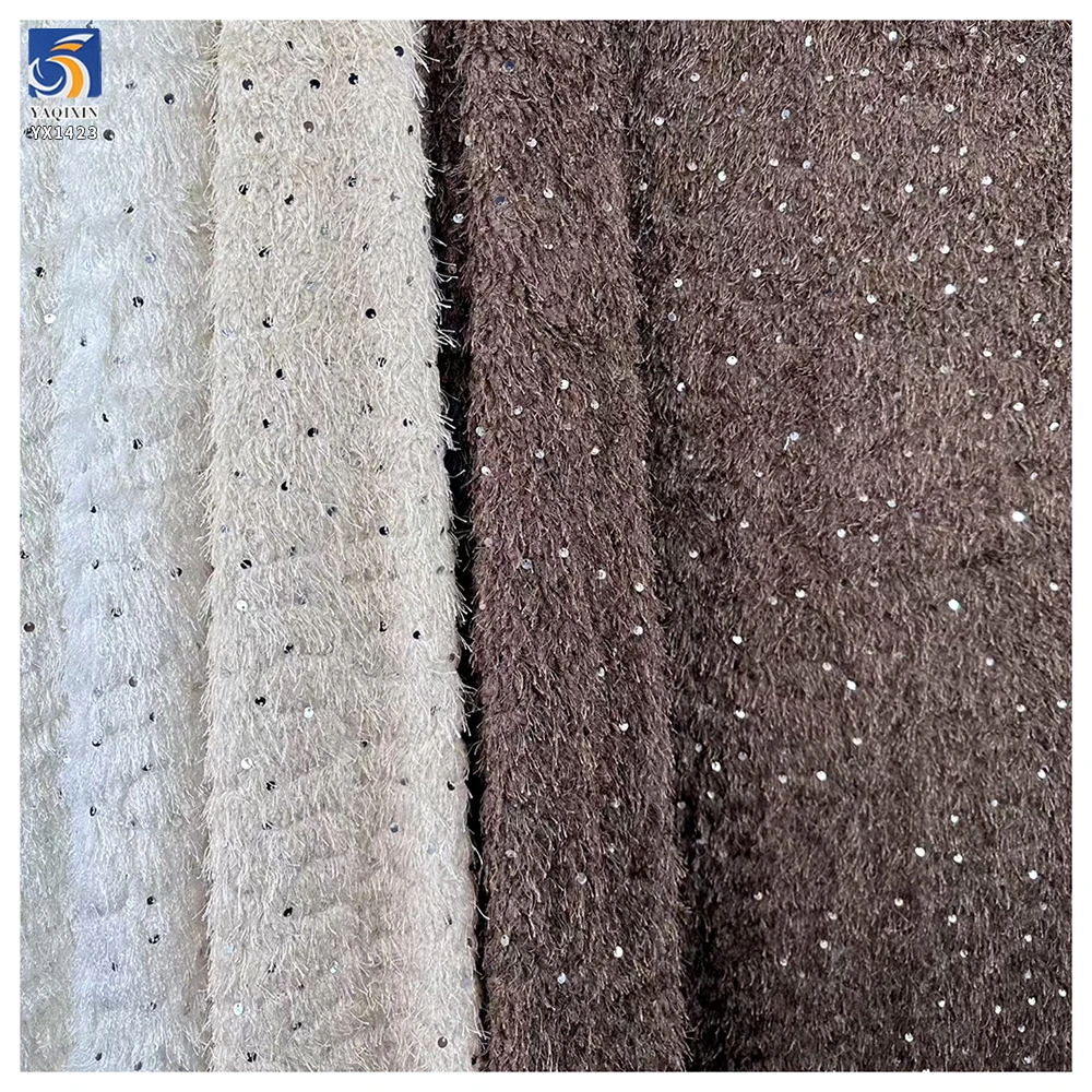 YX1423 2026 Winter White Fashion Chiffon Fabric for Women's Clothing French New Design Tassel Chiffon Fabric With Sequin - 图片 3