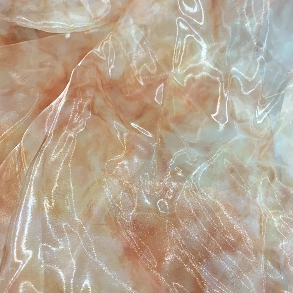 YX1134-1 2026 Customized Glossy Shine Transparent Organza Fabric Printing Silk Organza Fabric for Decoration Garments - 图片 2