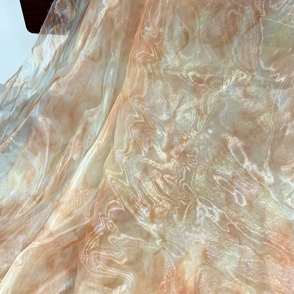 YX1134 100 Polyester Soft Silk Organza Printed Fabric Nigerian Liquid Water-Gloss Organza New Fashion Dress Fabric - 图片 3