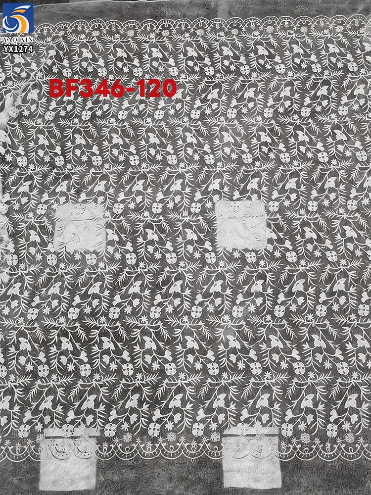 YX1274-1 Chinese Lace 10 Yards Custom Pattern Dyeing Embroidered Water-Soluble Lace Fabric for White Wedding Dress - 图片 6