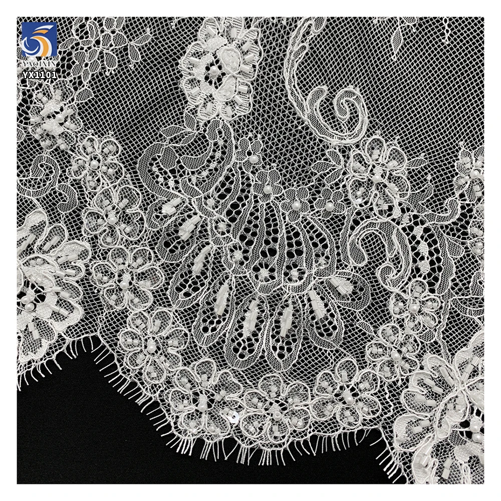 YX1101 China Large Factory Wholesale Eyelash Lace Fabrics Solid Woven Crochet 300*150CM Mesh Bridal Lace Fabric for Wedding - 图片 6