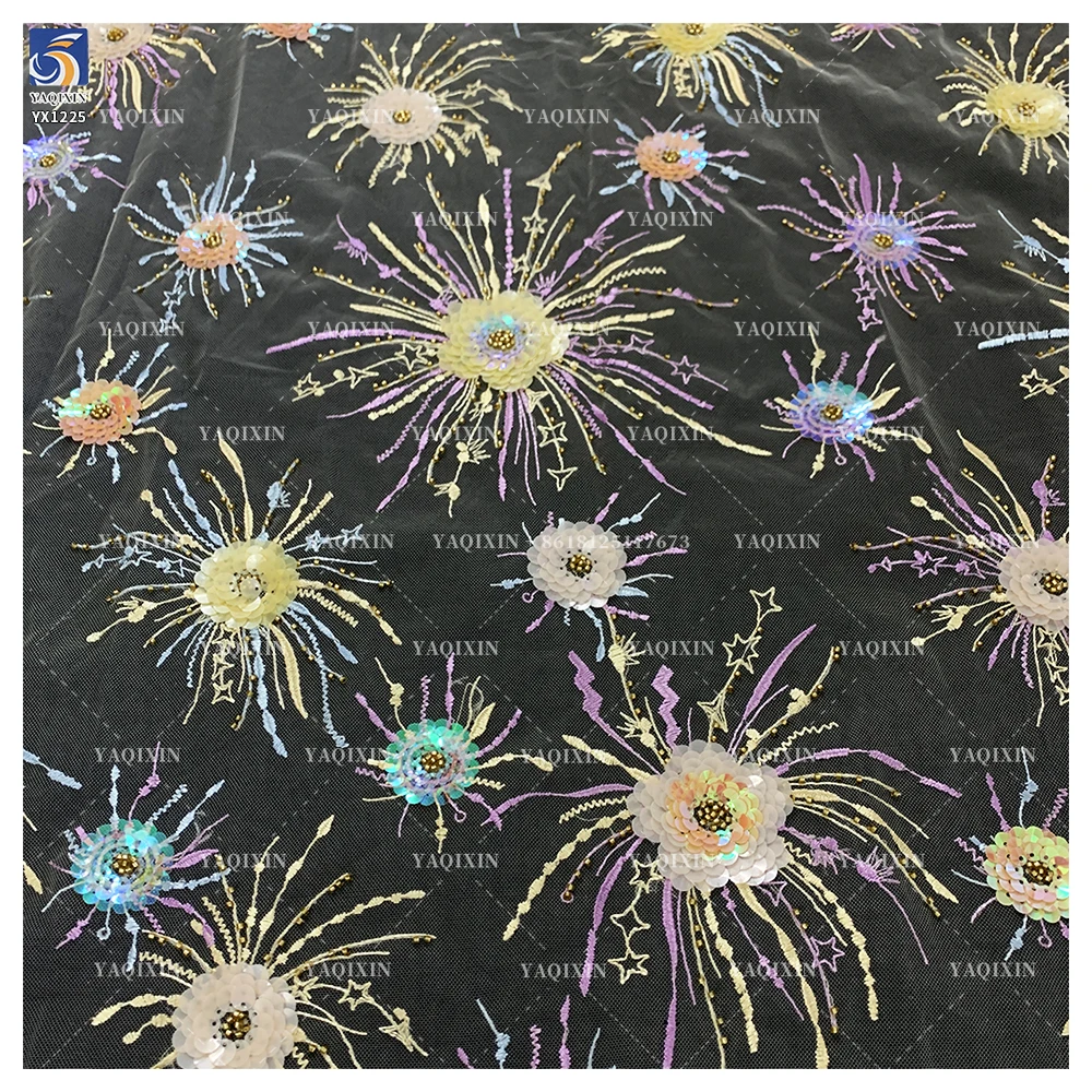 YX1225 New 3D Floral Embroidered Lace Tulle Fabric Competitive Prices Popular 2026 Embroidered Fabric With Colorful Sequins - 图片 5