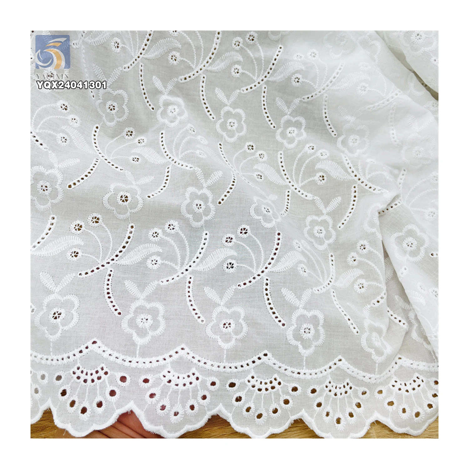 2025 Hollow Water Soluble White Cotton Lace Fabrics Floral Embroidered 100% Cotton Embroidery Lace Fabric