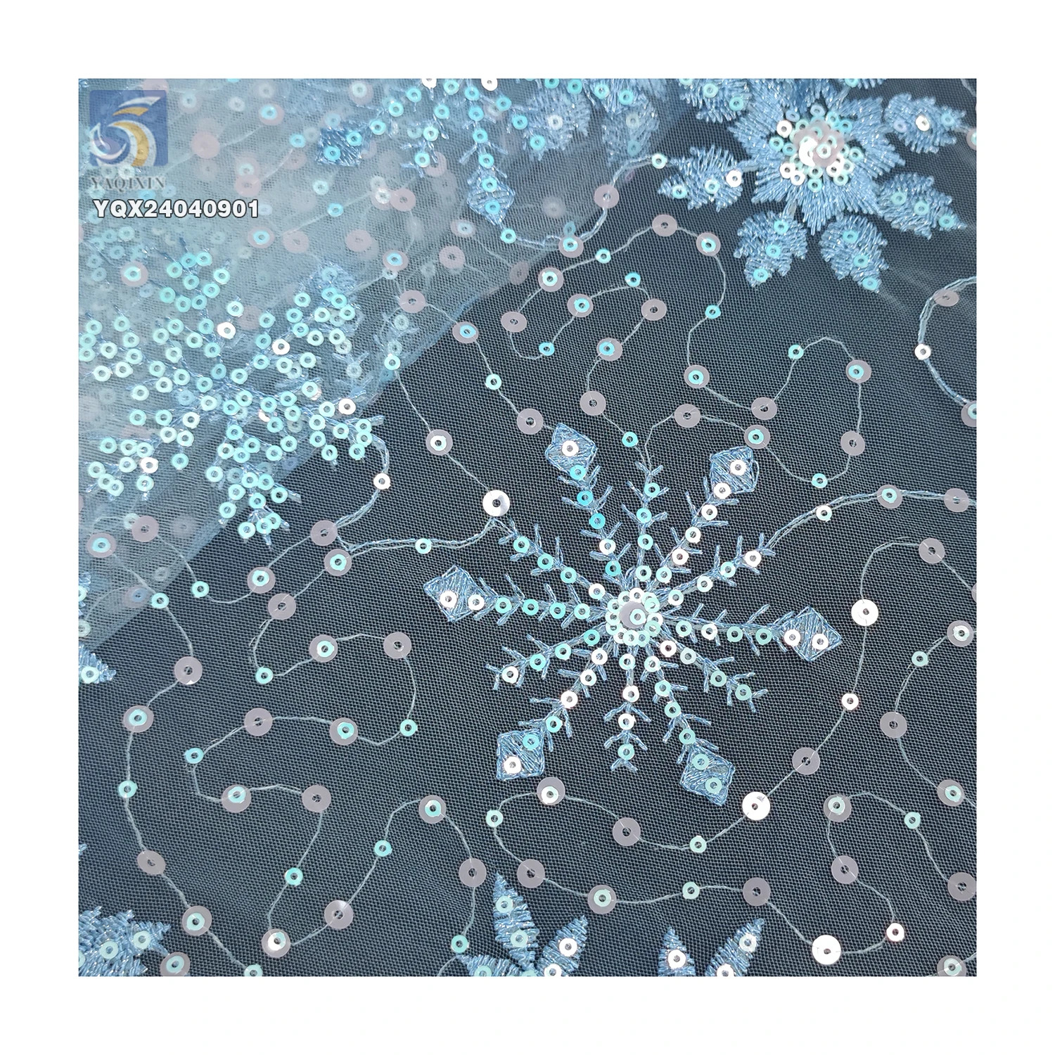 New Arrival Shiny Snowflake Design Sequin Embroidered Organza Fabric for Girls Skirts - 图片 6