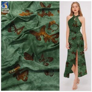 YX622 Dark Green Velvet Hand-Tied Dyed Flocked Butterfly Fabric Cheongsam Flocked Polyester Spandex Stretch Fabric